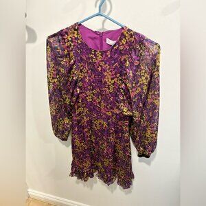 NWT Adelyn Rae Floral Poet-Sleeve Short Dress